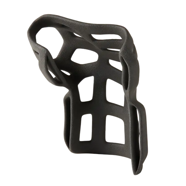 Black bicycle bottle cage made with  Formlabs Tough 12 Tough 3D Printing Powder