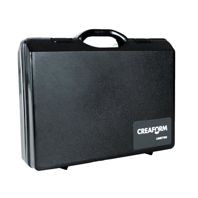 Black carrying case with Creaform logo on a white background