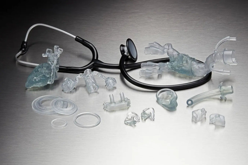 Image shows medical parts 3D-printed on Form 3B SLA 3D-printer with BioMed Flex 80A Resin