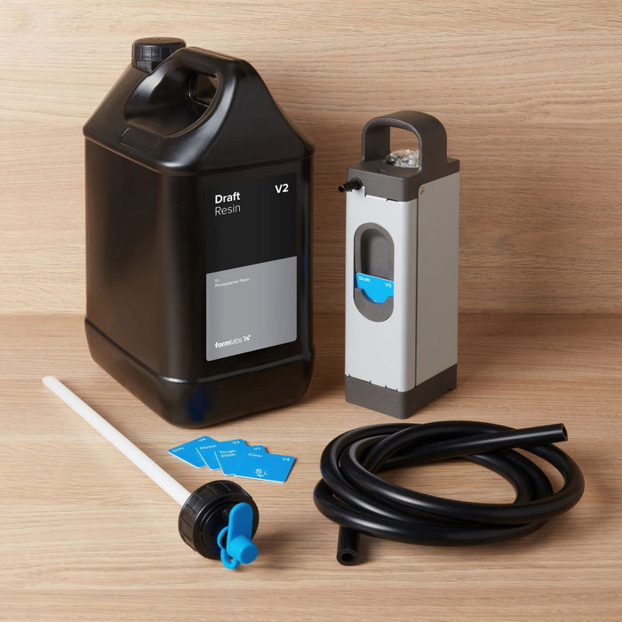 Image shows resin pump for SLA 3D printing with large resin containers