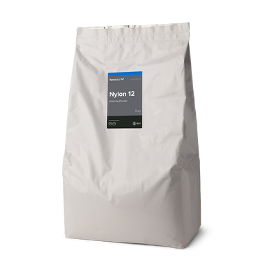Image shows Formlabs  Nylon 12 Grey Powder for SLS 3D Printing in a 10 Kg bag packaging