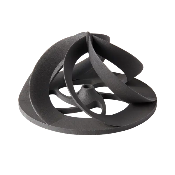 Black three-blade propeller made with  Formlabs Tough 12 Tough 3D Printing Powder