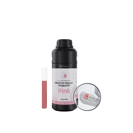 Black bottle of HeyGears UltraPrint Dental Gingiva UV Pink 3D printing dental resin