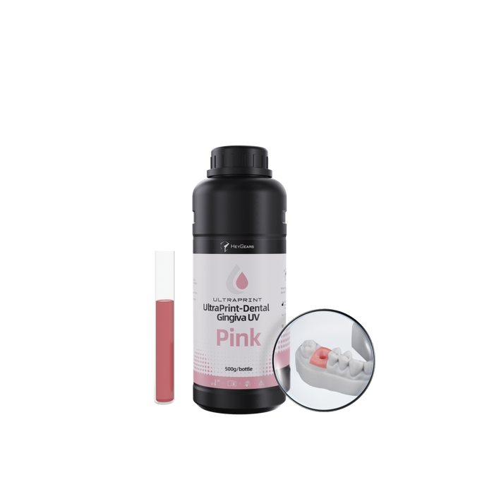 Black bottle of HeyGears UltraPrint Dental Gingiva UV Pink 3D printing dental resin