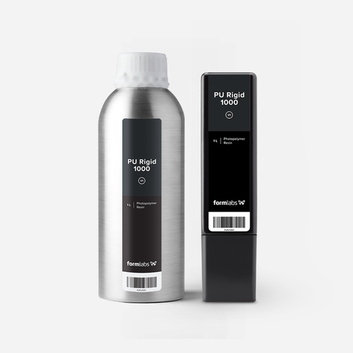 Image shows PU Rigid 1000 bottle and cartridge from Formlabs