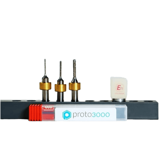 Image shows Proto3000 Dental Milling Tools and Vita Enamic block