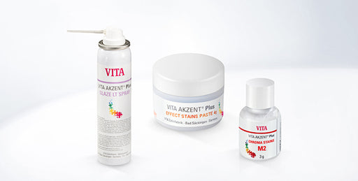 Image shows VITA AKZENT Plus products for veneers characterization in dental restorations