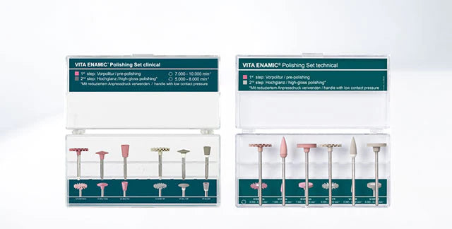 Image shows two boxes of VITA ENAMIC Polishing Set of Brushes  for Dental Clinics' Technicians