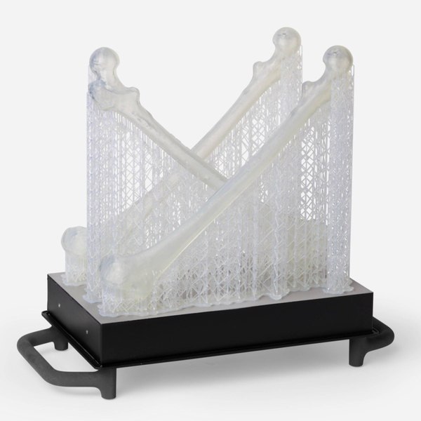Image shows Formlabs build platform with 3D-printed medical  parts 3D printed in Formlabs Clear resin on sLA 3D printers