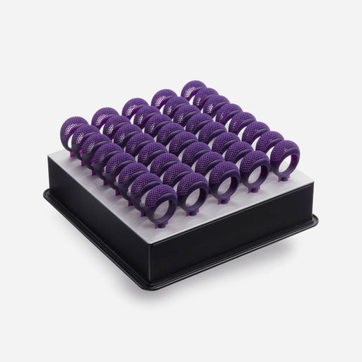 Image shows Build Platform full of ring molds 3D-printed with Formlabs Castable Wax Resin