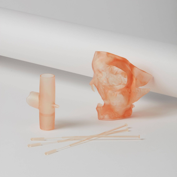 Image shows medical parts and devices 3D printed with Formlabs BioMed Amber Resin, SLA 3D printing 