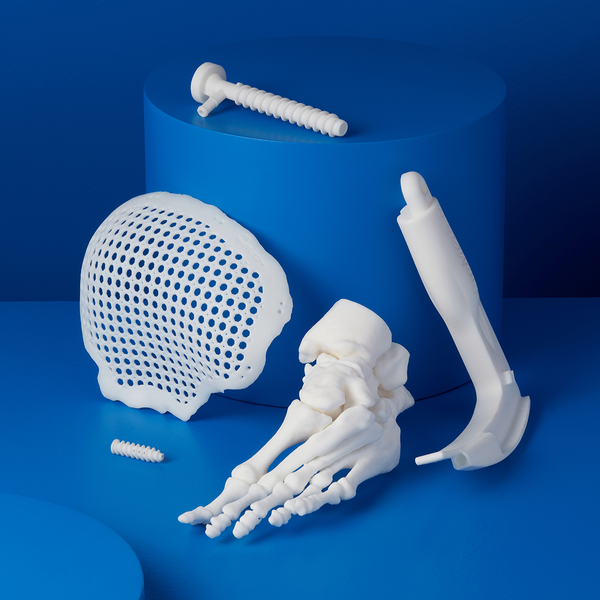 Image shows 3D printed parts or medical models produced with Formlabs BioMed White Resin on Form3B SLA 3D printers- Proto3000 Online Store 