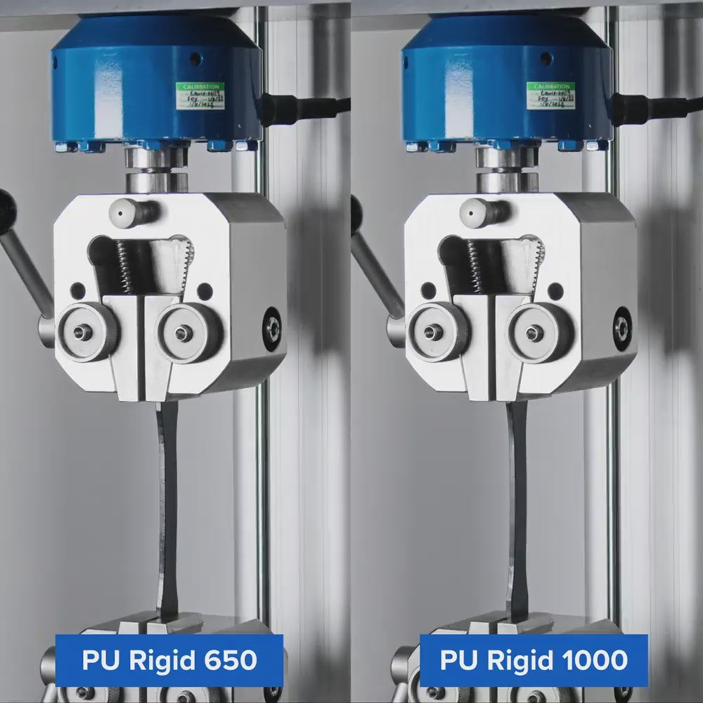 Video shows the mechanical properties of PU Rigid 650 and PU Rigid 1000 from Formlabs