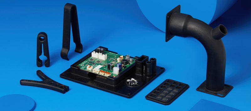 Image shows electric circuits in a molded plastic part that was 3D printed with Formlabs ESD resin