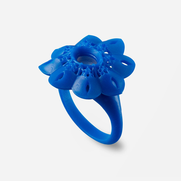 Image shows 3D printed ring mold produced with Formlabs Castable Wax 40 Resin on Form 3 SLA 3D printers